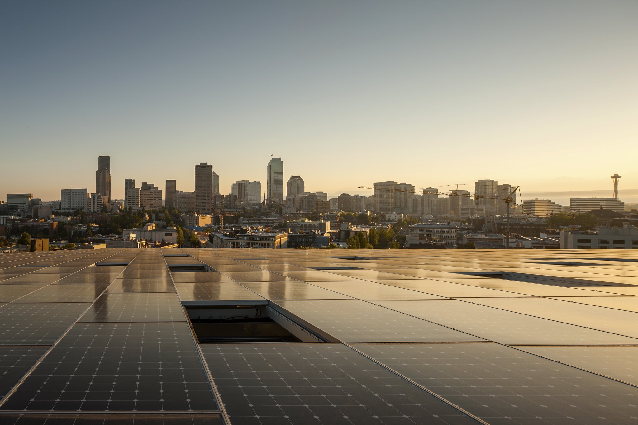 Photo of Seattle from solar array-lined roof of the Bullitt Center Photo of Seattle from solar array-lined roof of the Bullitt Center